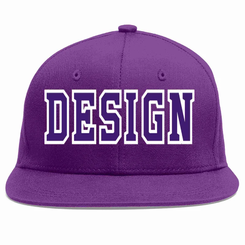 Baseball Cap For Custom School Gear-Custom Purple purple-White Flat Eaves Sport Baseball Cap Design for Men/Women/Youth