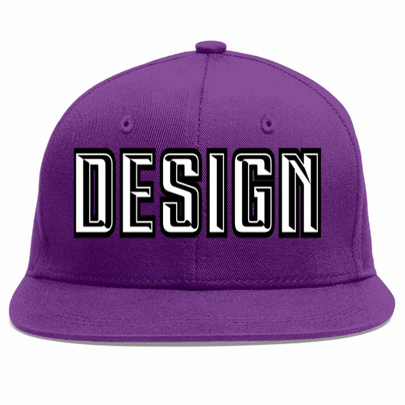 Baseball Cap For Major League Custom Orders-Custom Purple White-Black Flat Eaves Sport Baseball Cap Design for Men/Women/Youth