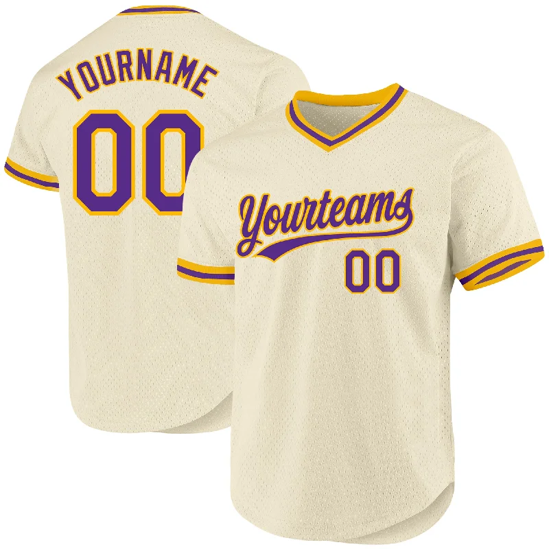 Baseball Jersey For Event And Tournament Gear-Custom Cream Purple-Gold Authentic Throwback Baseball Jersey