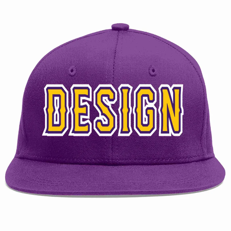 Baseball Cap For Special Edition Orders-Custom Purple Gold-purple Flat Eaves Sport Baseball Cap Design for Men/Women/Youth