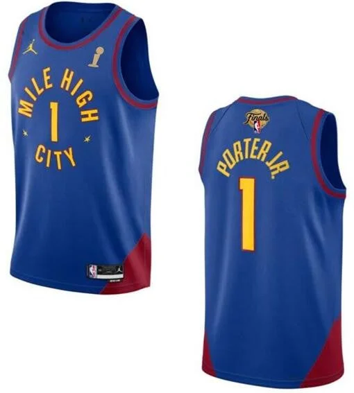 Basketball Jersey For College Customization-Nuggets 1 Michael Porter Jr. Blue 2023 Finals Champions Jordan Brand Swingman Basketball Jersey