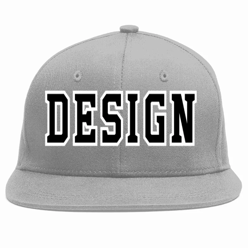 Baseball Cap With Unique Custom Features-Custom Gray Black-White Flat Eaves Sport Baseball Cap Design for Men/Women/Youth