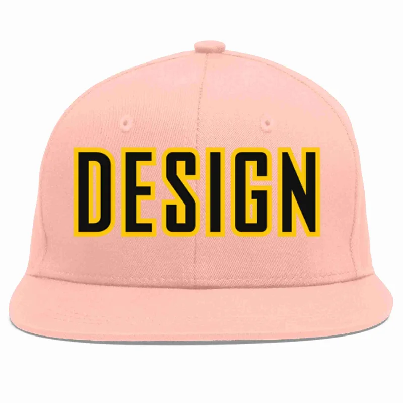 Baseball Cap For Personalized School Spirit-Custom Pink Black-Gold Flat Eaves Sport Baseball Cap Design for Men/Women/Youth