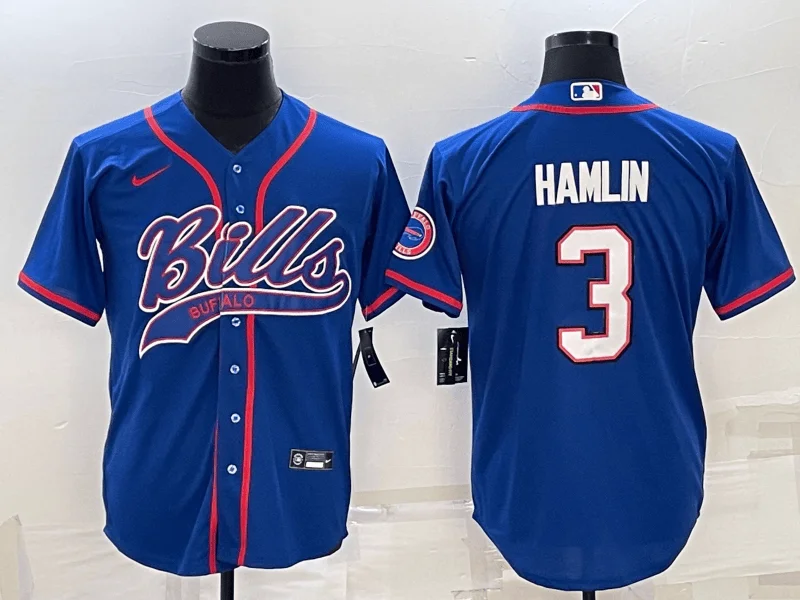 Baseball Jersey For Softball Team Customization-Men's Buffalo Bills #3 Damar Hamlin Blue With Patch Cool Base Stitched Baseball Jersey