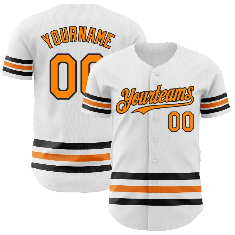 Baseball Jersey With Personalized Player Names-Custom White Bay Orange-Black Line Authentic Baseball Jersey