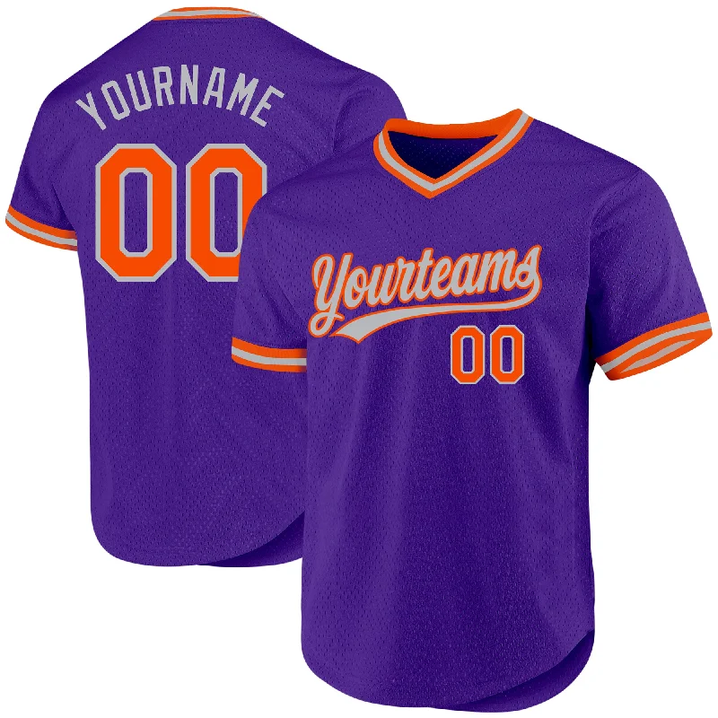 Baseball Jersey For Professional Merchandise-Custom Purple Orange-Gray Authentic Throwback Baseball Jersey