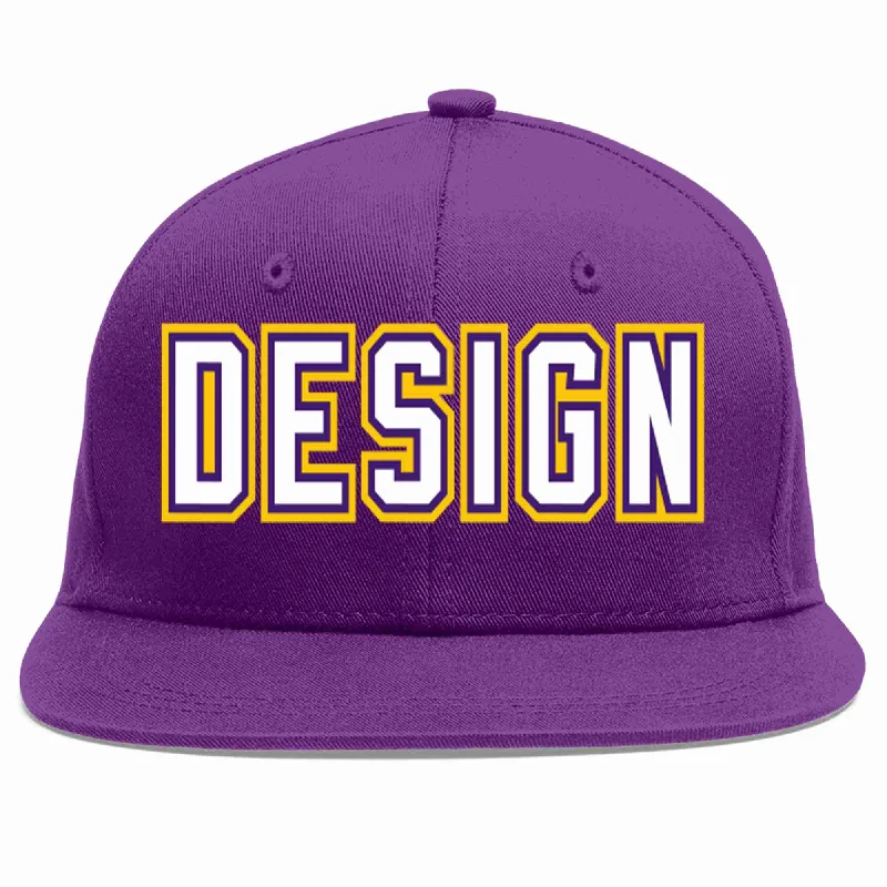 Baseball Cap With Team Name Customization-Custom Purple White-purple Flat Eaves Sport Baseball Cap Design for Men/Women/Youth