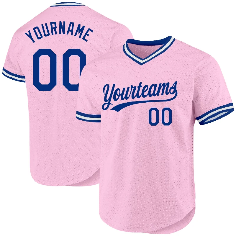 Baseball Jersey For Special Edition Orders-Custom Light Pink Royal-White Authentic Throwback Baseball Jersey