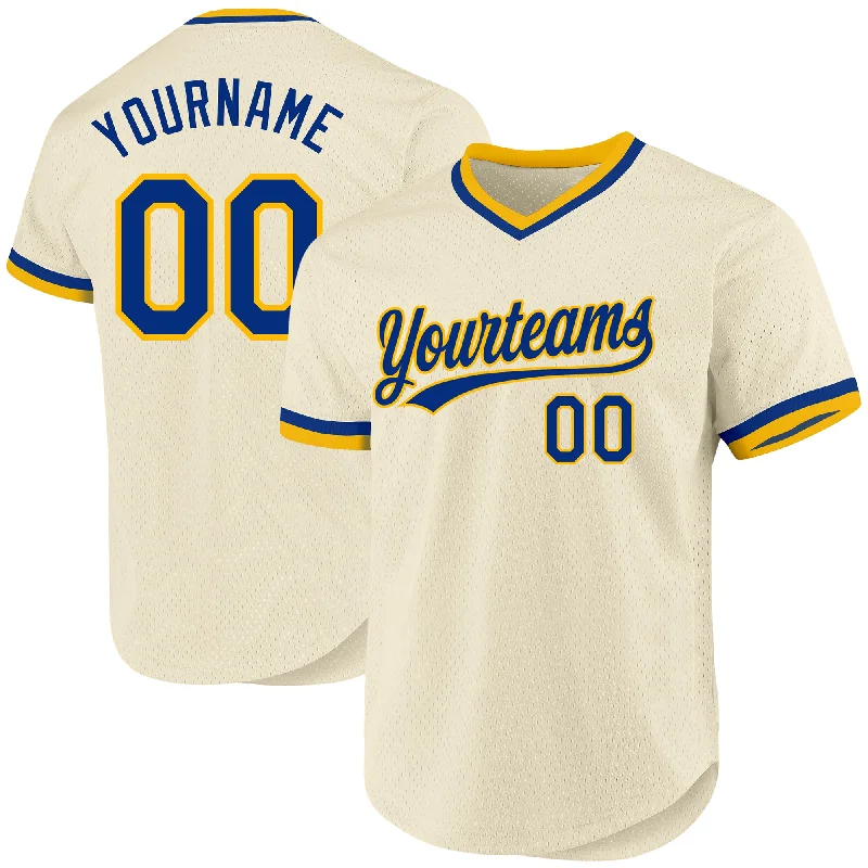 Baseball Jersey With Personalized Graphics-Custom Cream Royal-Gold Authentic Throwback Baseball Jersey