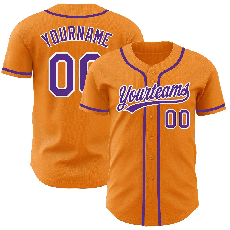 Baseball Jersey With Custom Embroidered Logos-Custom Bay Orange Purple-White Authentic Baseball Jersey