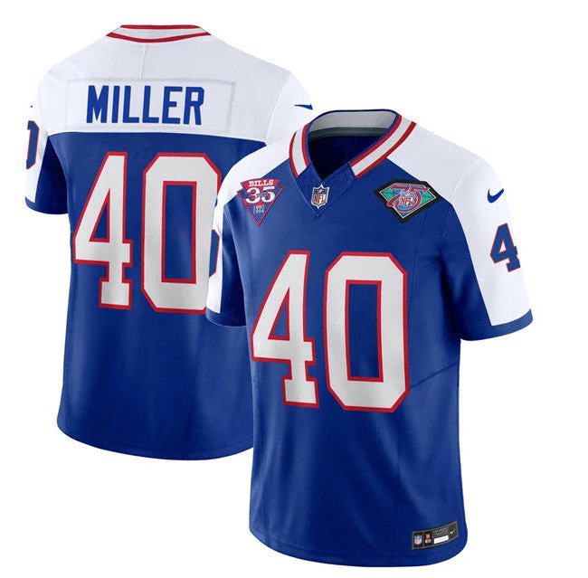 Football Jersey For School Team Orders-Men's Buffalo Bills #40 Von Miller Blue/White 2023 F.U.S.E. 75th Anniversary Throwback Vapor Untouchable Limited Football Stitched Jersey