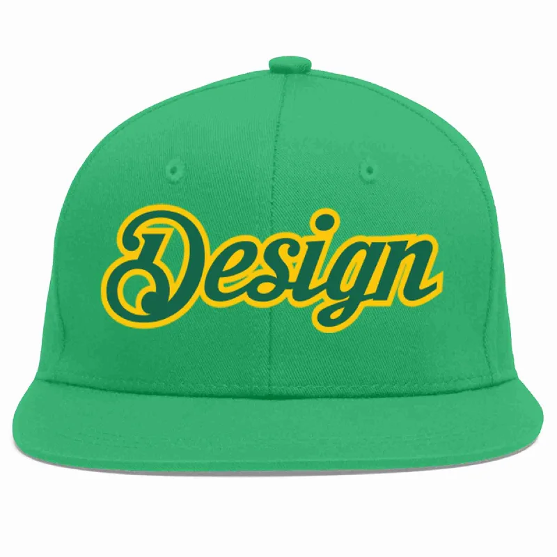 Baseball Cap For Fan Club Merchandise-Custom Teal Kelly Green-Gold Flat Eaves Sport Baseball Cap