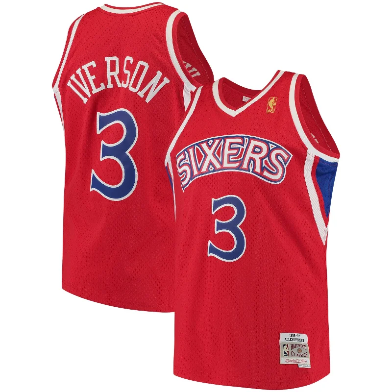 Basketball Jersey For Youth Teams-Allen Iverson Philadelphia 76ers 1996/97 Hardwood Classics Swingman Basketball Jersey - Red