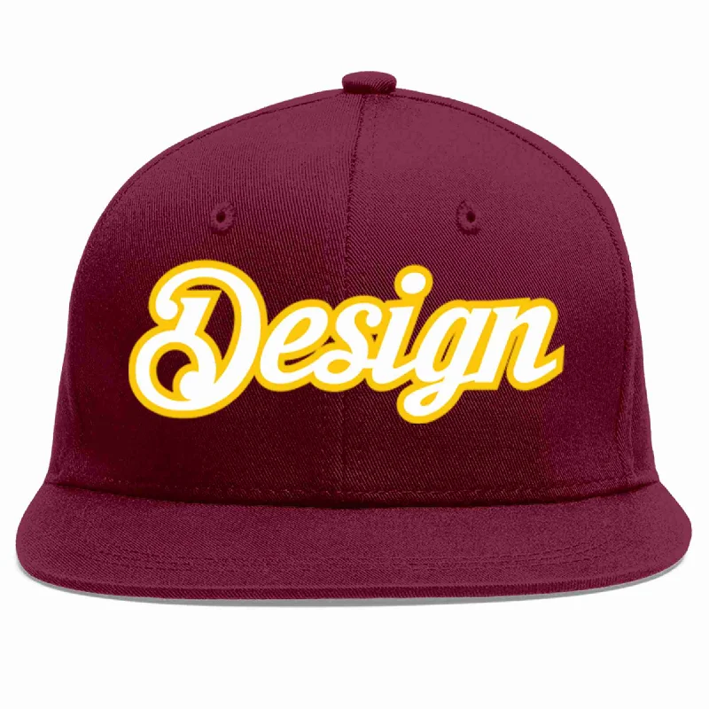 Baseball Cap For Group Custom Orders-Custom Crimson White-Gold Flat Eaves Sport Baseball Cap Design for Men/Women/Youth