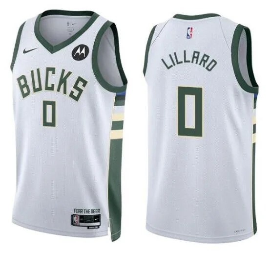 Basketball Jersey For Professional Fan Apparel-Bucks 0 Damian Lillard White Swingman Basketball Jersey