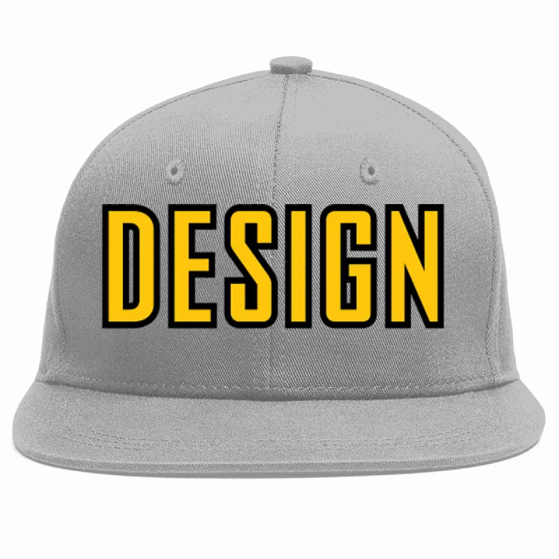 Baseball Cap For Custom Team Orders-Custom Gray Gold-Black Flat Eaves Sport Baseball Cap Design for Men/Women/Youth