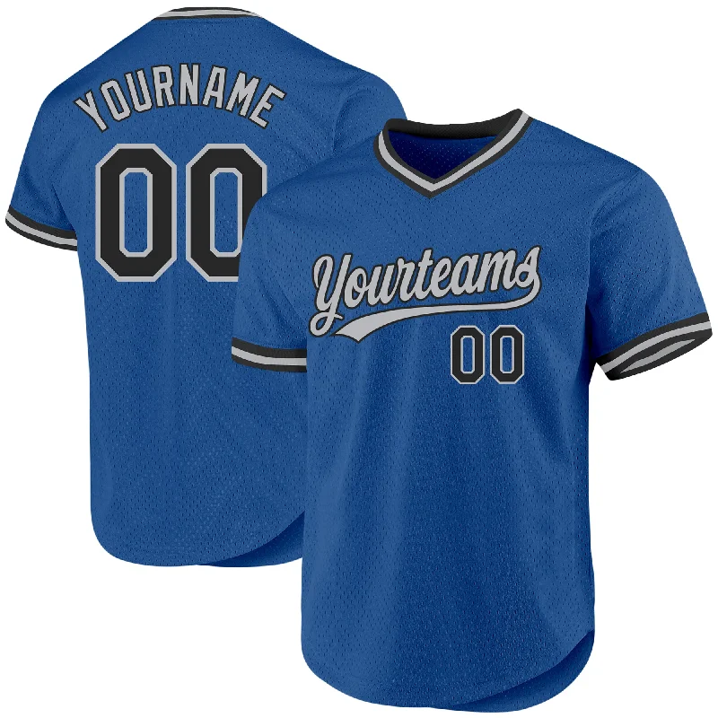 Baseball Jersey With Custom Fan Graphics-Custom Blue Black-Gray Authentic Throwback Baseball Jersey