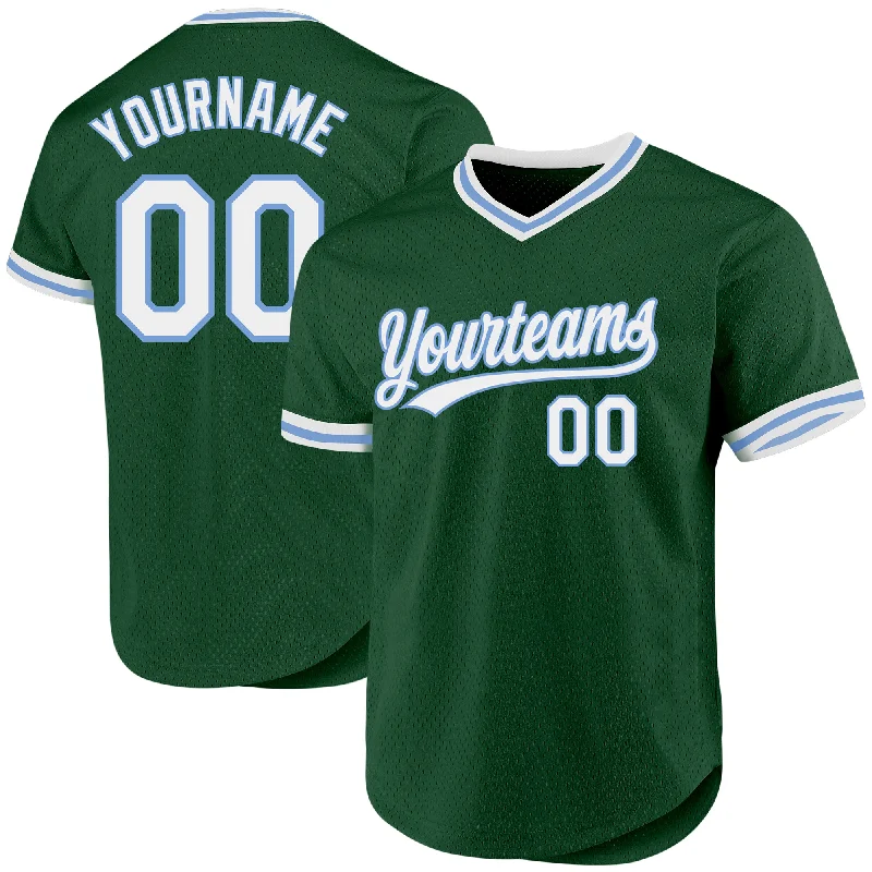 Baseball Jersey For Player Custom Orders-Custom Green White-Light Blue Authentic Throwback Baseball Jersey