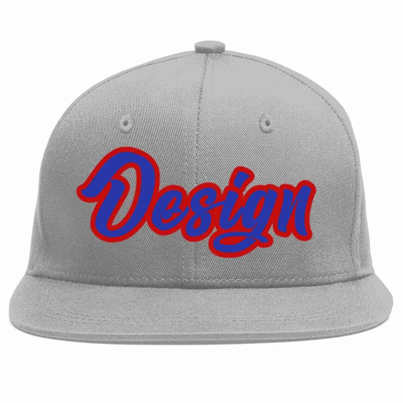 Baseball Cap For Outdoor Activities-Custom Gray Royal-Red Flat Eaves Sport Baseball Cap Design for Men/Women/Youth