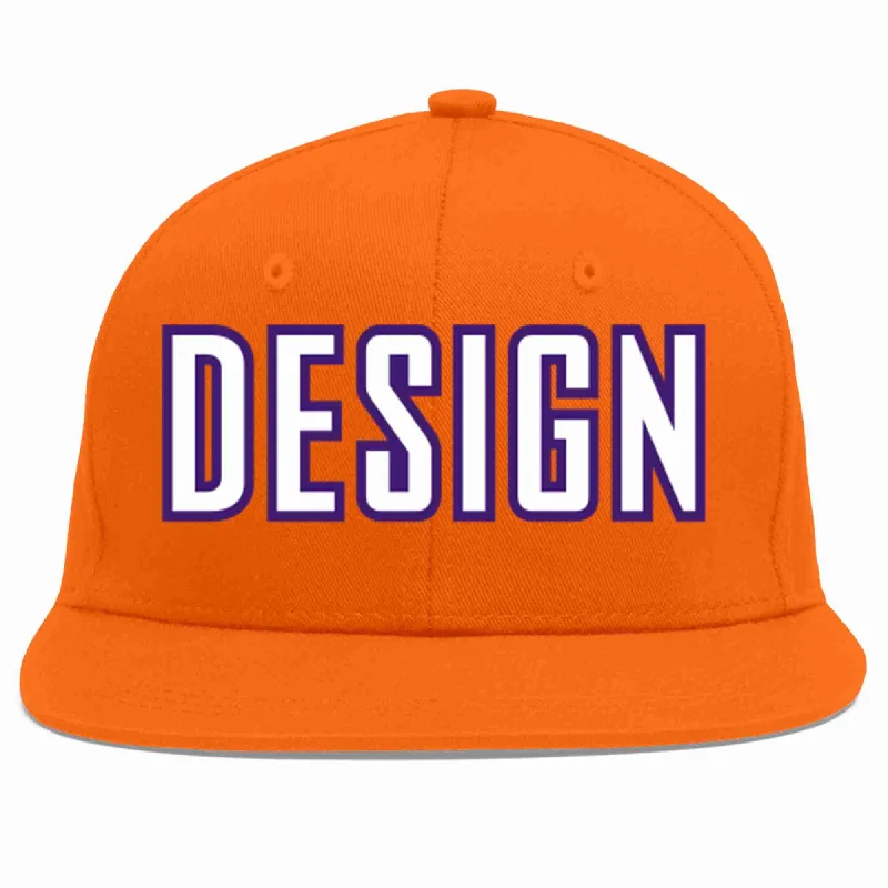 Baseball Cap For Official Team Apparel-Custom Orange White-purple Flat Eaves Sport Baseball Cap Design for Men/Women/Youth