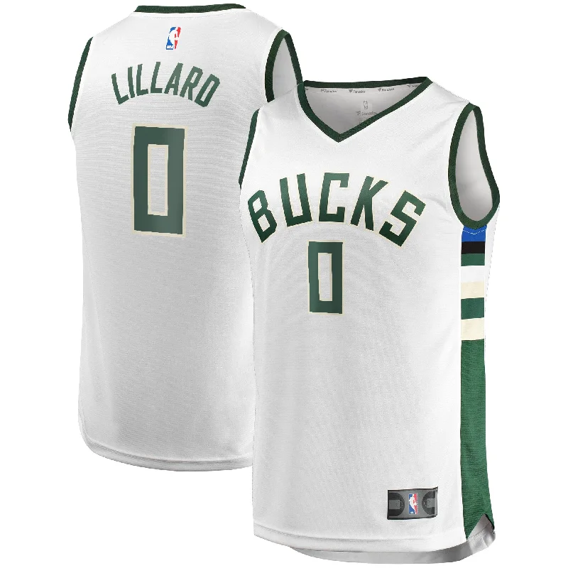 Basketball Jersey For Custom Team Merchandising-Damian Lillard Milwaukee Bucks Branded Men's Fast Break Player Basketball Jersey - Association Edition - White