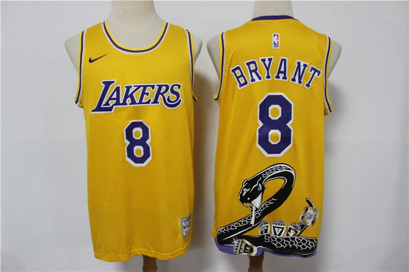 Basketball Jersey For High School Teams-Lakers 8 Kobe Bryant Yellow Swingman Fashion Basketball Jersey