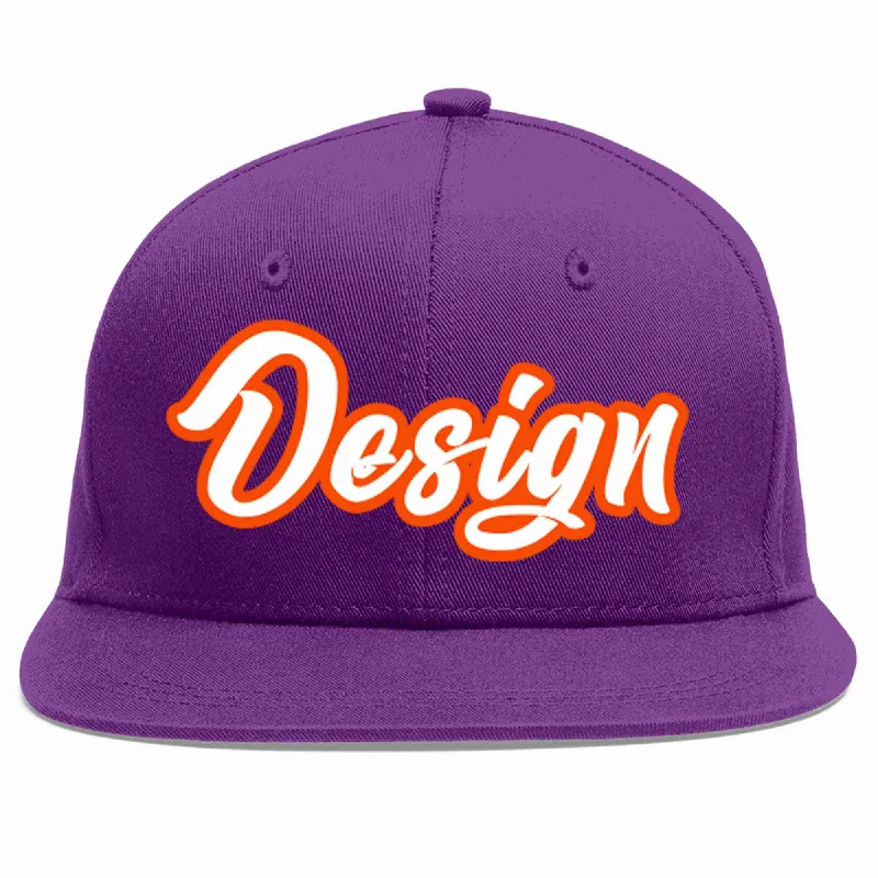 Baseball Cap For Fan Club Merchandise-Custom Purple White-Orange Flat Eaves Sport Baseball Cap Design for Men/Women/Youth