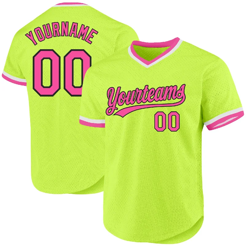 Baseball Jersey For Fan Apparel Customization-Custom Neon Green Pink-Black Authentic Throwback Baseball Jersey