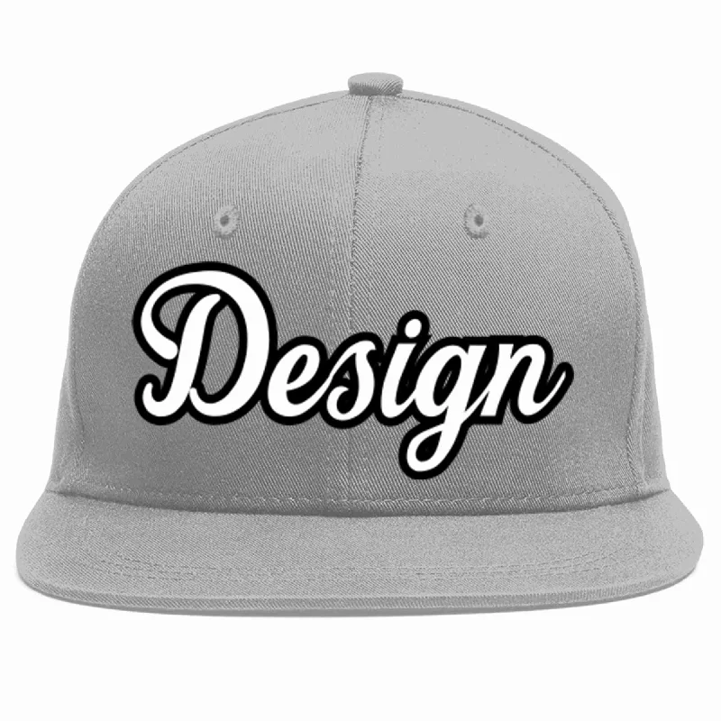 Personalized Baseball Cap-Custom Gray White-Black Flat Eaves Sport Baseball Cap Design for Men/Women/Youth