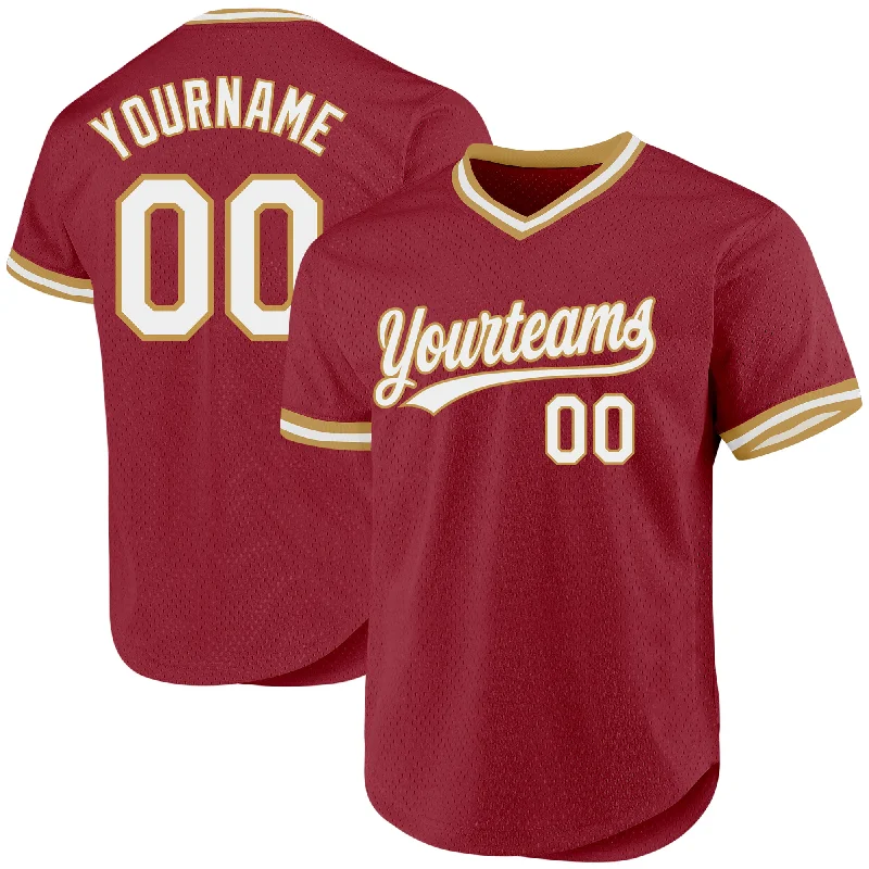 Baseball Jersey For High School Customization-Custom Maroon White-Old Gold Authentic Throwback Baseball Jersey