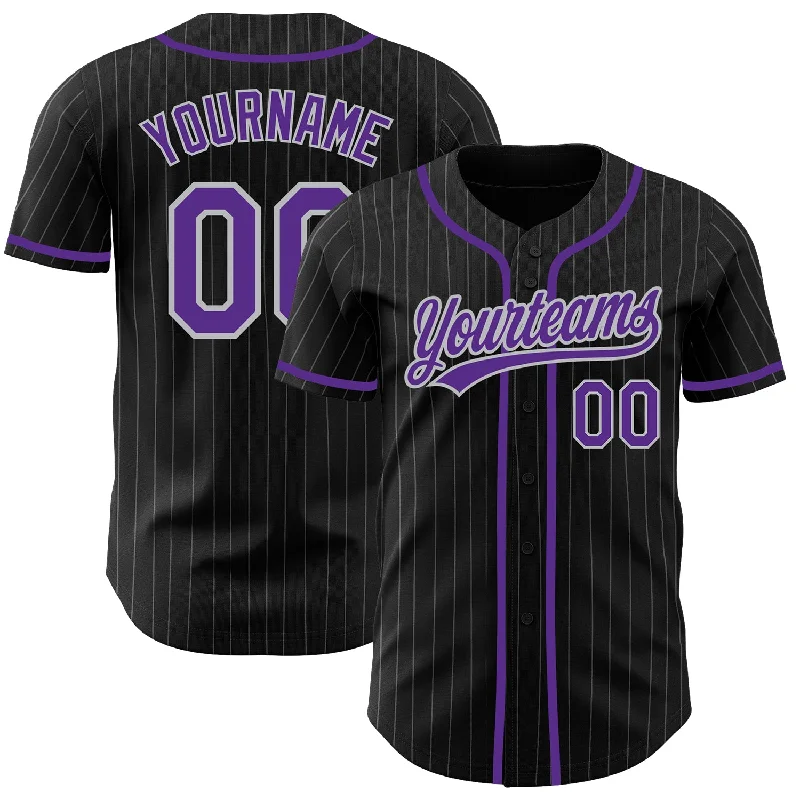 Baseball Jersey For Custom Fan Events-Custom Black Gray Pinstripe Purple Authentic Baseball Jersey