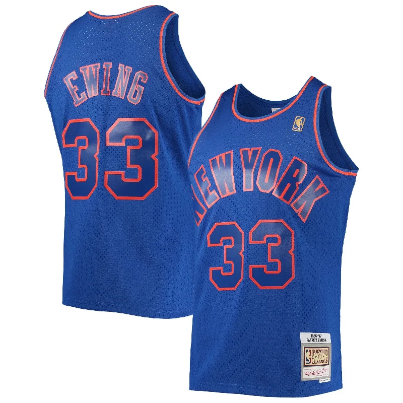 Basketball Jersey With Player Numbers For Sale-Patrick Ewing New York Knicks 1996/97 Hardwood Classics Swingman Basketball Jersey - Blue