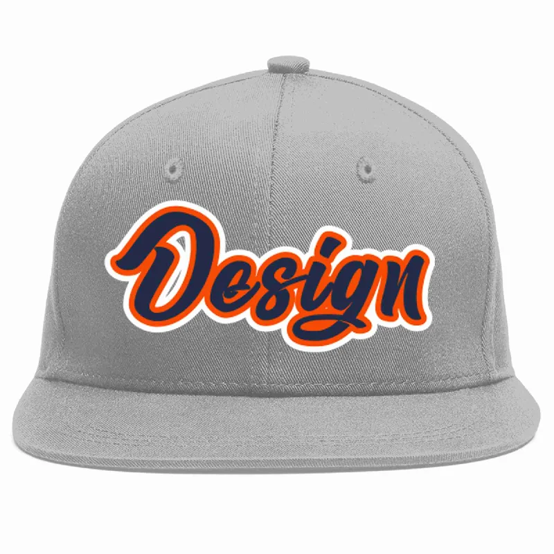 Baseball Cap For Casual Wear-Custom Gray Navy-Orange Flat Eaves Sport Baseball Cap Design for Men/Women/Youth