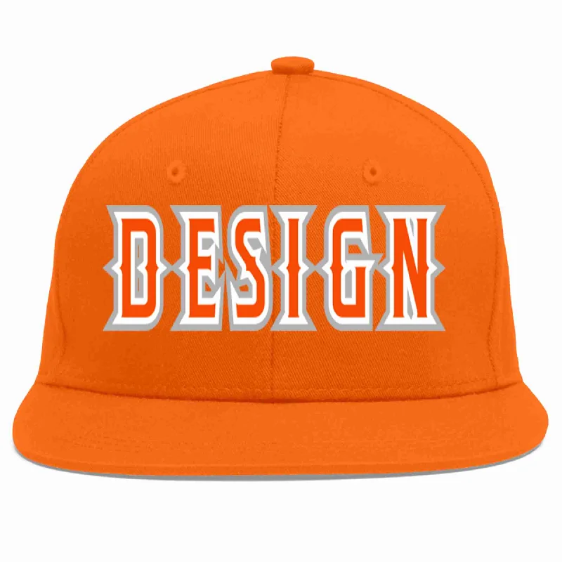 Baseball Cap For Custom Orders-Custom Orange Orange-White Flat Eaves Sport Baseball Cap Design for Men/Women/Youth