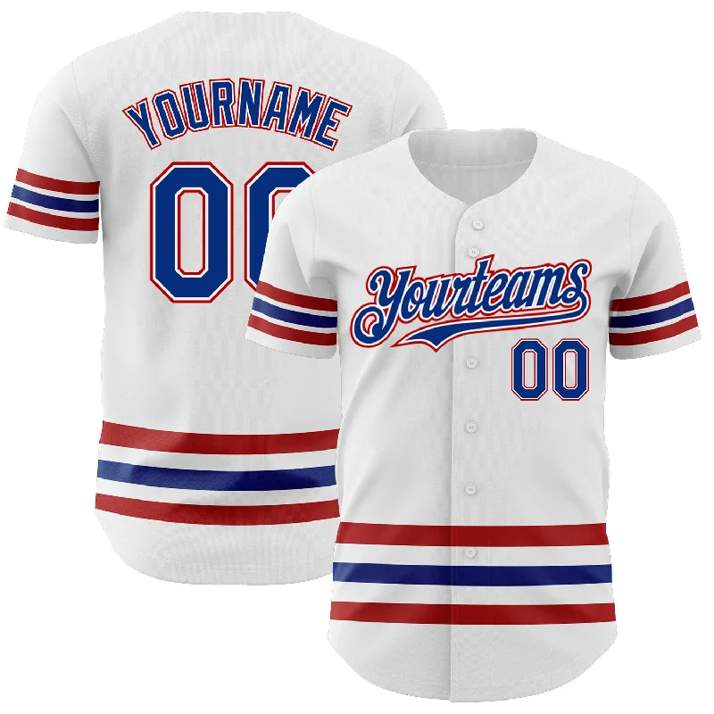 Baseball Jersey For Youth Leagues-Custom White Royal-Red Line Authentic Baseball Jersey