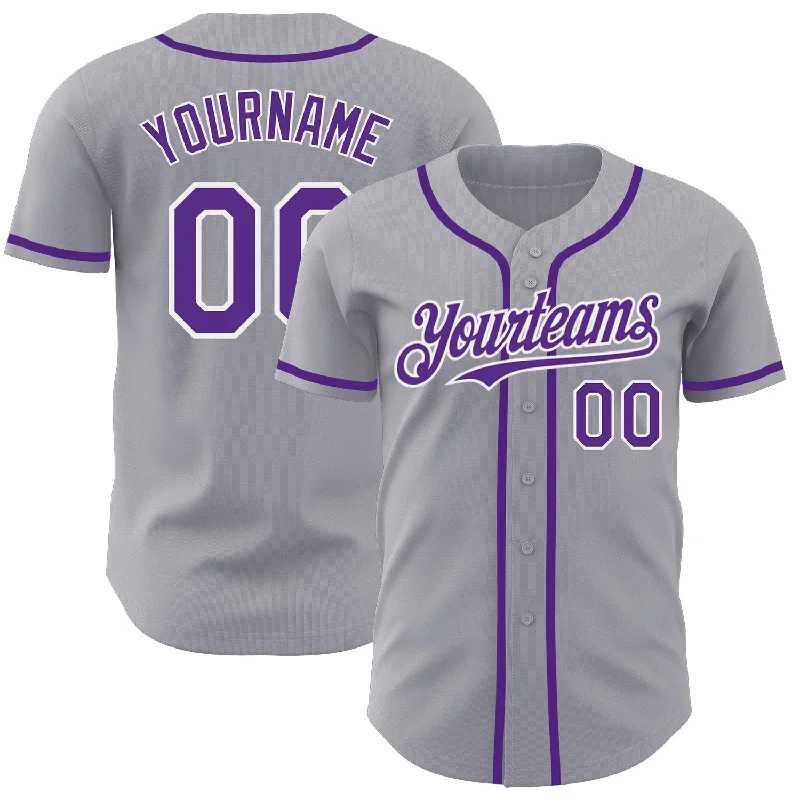 Baseball Jersey For Softball Teams-Custom Gray Purple-White Authentic Baseball Jersey