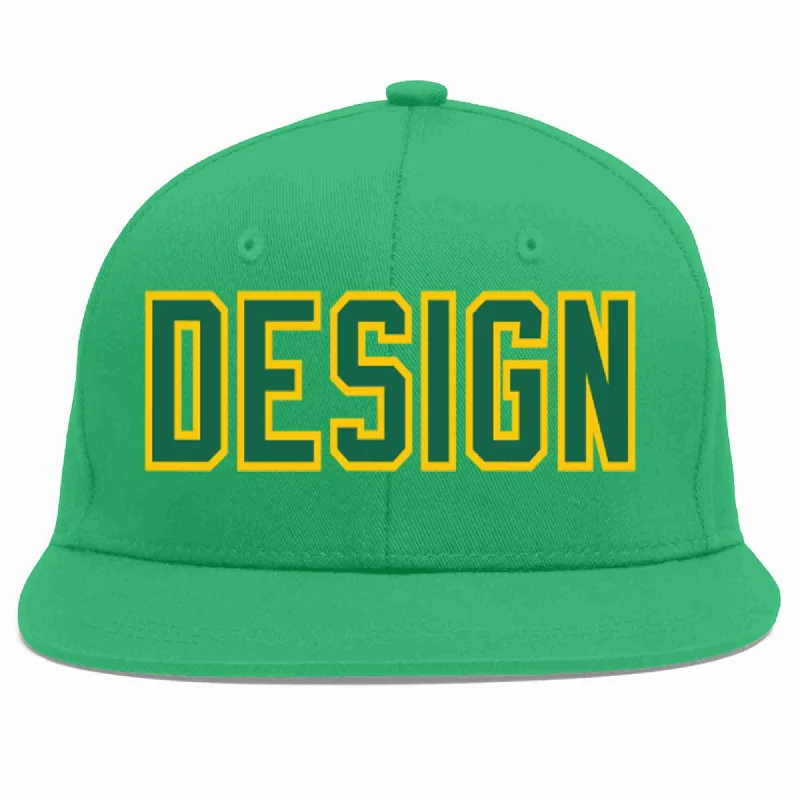 Baseball Cap For Kids-Custom Teal Kelly Green-Gold Flat Eaves Sport Baseball Cap