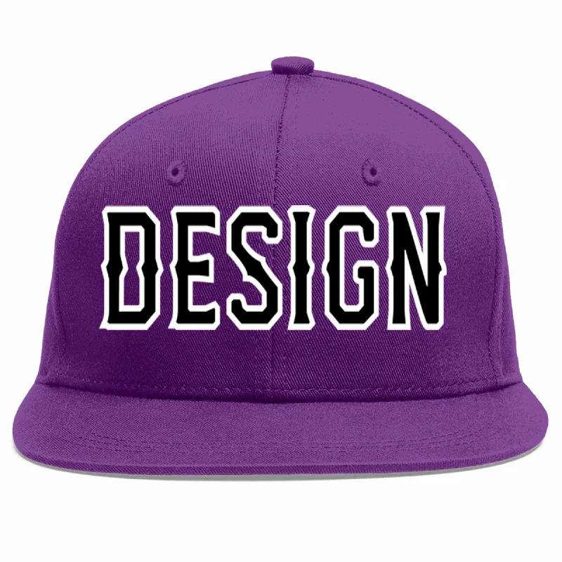 Baseball Cap For Youth Team Apparel-Custom Purple Black-White Flat Eaves Sport Baseball Cap Design for Men/Women/Youth