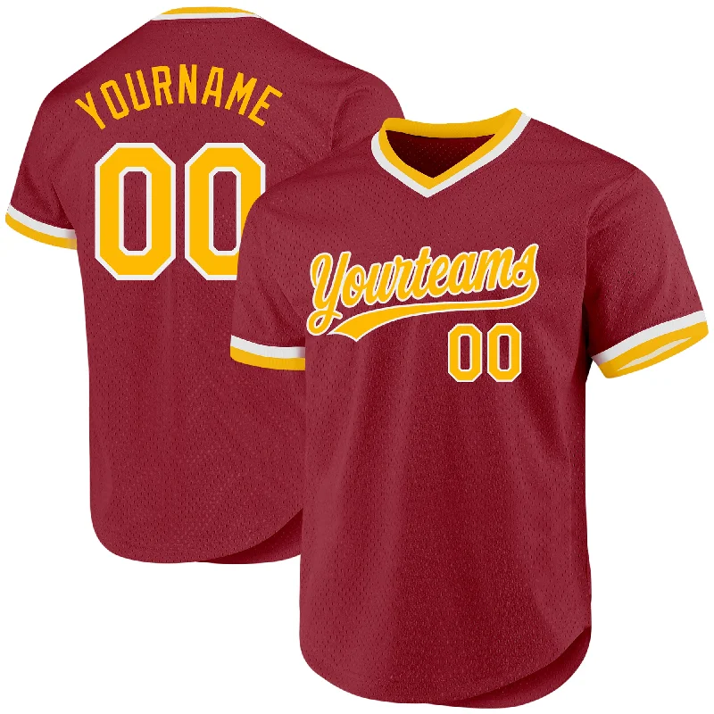 Baseball Jersey For Event Customization-Custom Maroon Gold-White Authentic Throwback Baseball Jersey