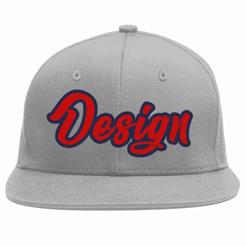 Baseball Cap For Baseball Fans-Custom Gray Red-Navy Flat Eaves Sport Baseball Cap Design for Men/Women/Youth