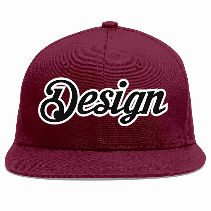 Baseball Cap For High School Customization-Custom Crimson Black-White Flat Eaves Sport Baseball Cap Design for Men/Women/Youth