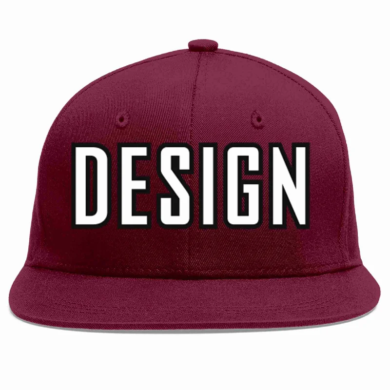 Baseball Cap With Custom Embroidery Options-Custom Crimson White-Black Flat Eaves Sport Baseball Cap Design for Men/Women/Youth