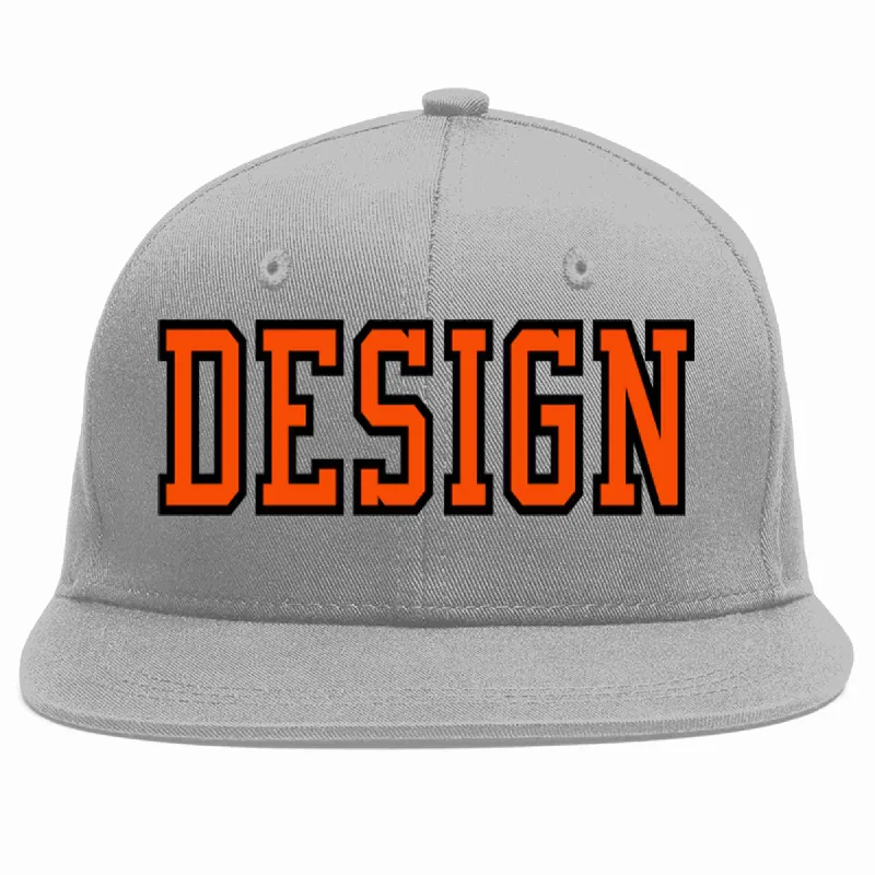 Baseball Cap For Promotional Merchandise-Custom Gray Orange-Black Flat Eaves Sport Baseball Cap Design for Men/Women/Youth