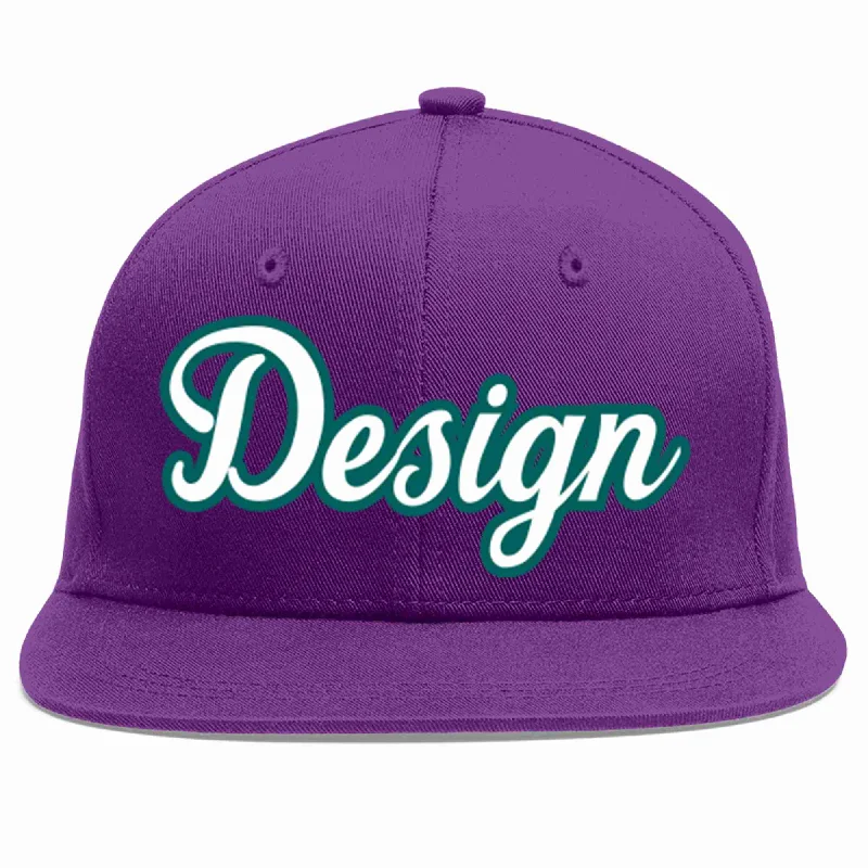 Baseball Cap For Special Team Gifts-Custom Purple White-Aqua Flat Eaves Sport Baseball Cap Design for Men/Women/Youth