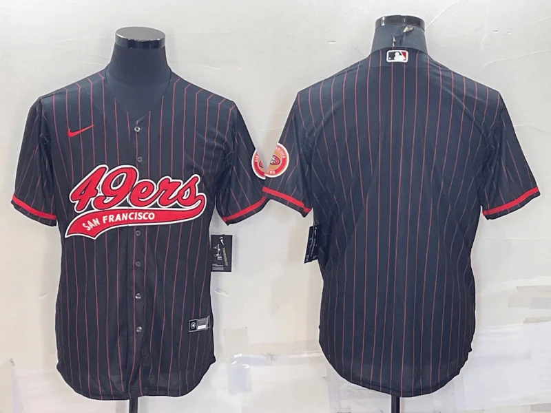 Baseball Jersey For Custom Team Player Recognition-Men's San Francisco 49ers Blank Black Pinstripe With Patch Cool Base Stitched Baseball Jersey