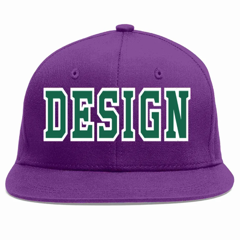 Baseball Cap For Promotional Merchandise-Custom Purple Kelly Green-White Flat Eaves Sport Baseball Cap Design for Men/Women/Youth