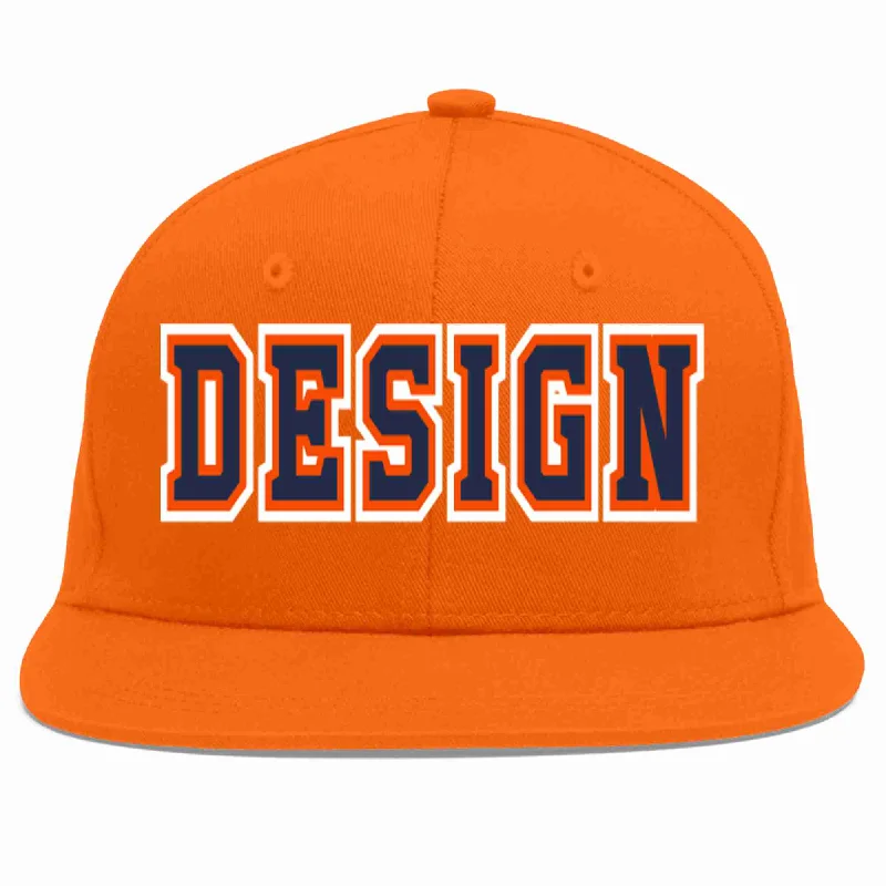 Baseball Cap For Softball Fan Customization-Custom Orange Navy-Orange Flat Eaves Sport Baseball Cap Design for Men/Women/Youth