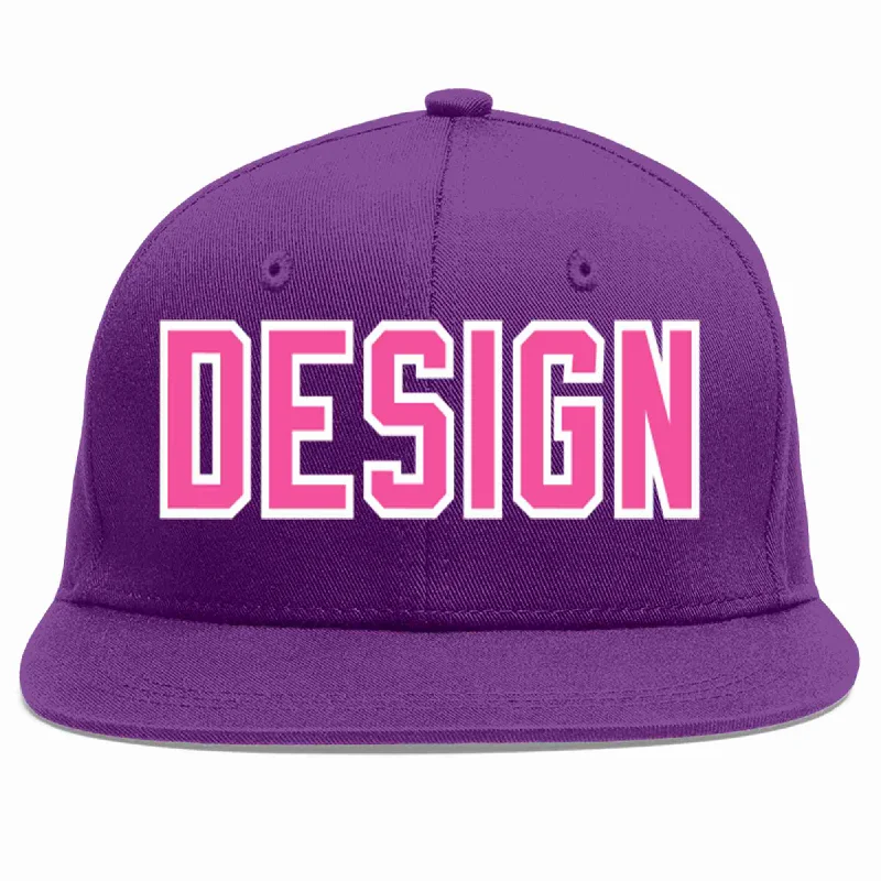 Baseball Cap For High-Quality Customization-Custom Purple Pink-White Flat Eaves Sport Baseball Cap Design for Men/Women/Youth