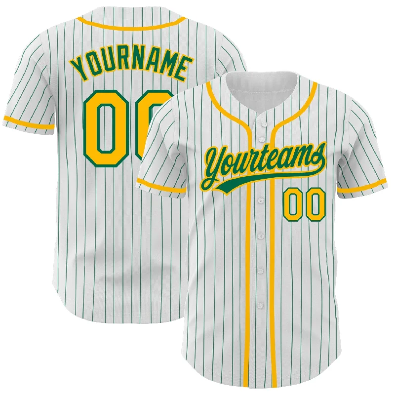 Baseball Jersey For Special Occasion Custom Orders-Custom White Kelly Green Pinstripe Gold Authentic Baseball Jersey