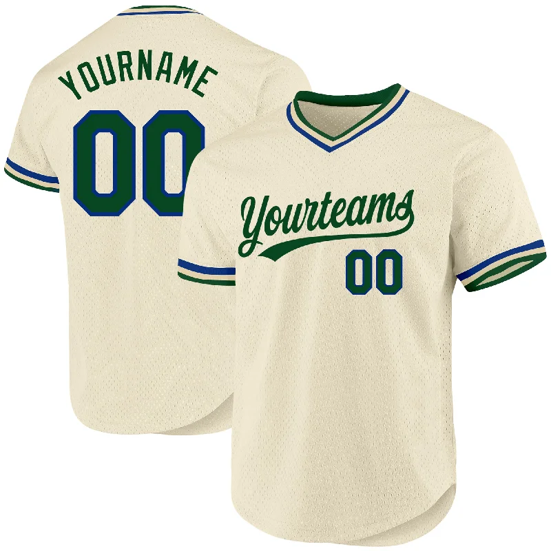 Baseball Jersey For Player Recognition-Custom Cream Green-Royal Authentic Throwback Baseball Jersey